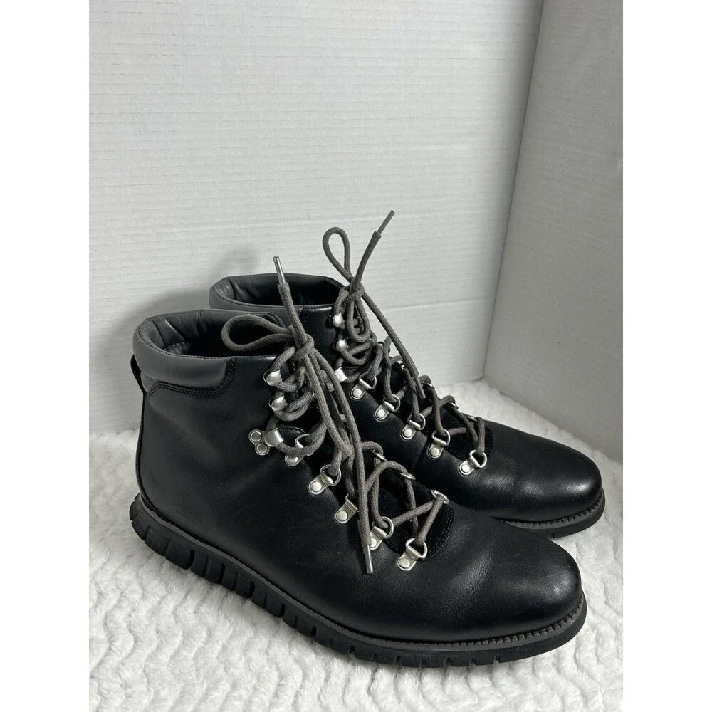 Cole Haan Boots Mens Size 12 Black ZEROGRAND Leather Lace Up Combat Ankle Hiker